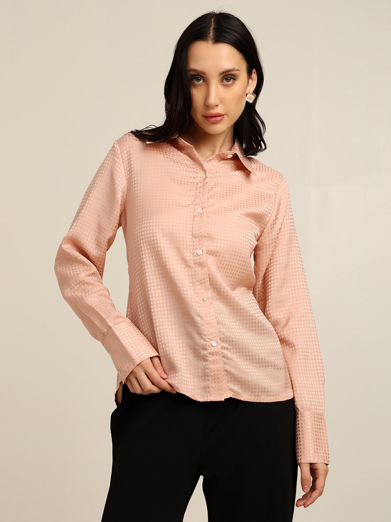 7OUNCE Peach Dobby Full Sleeve Shirt for Women - Image 5
